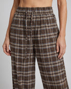 Women's Wide Checked Lounge Pants with Elastic Waistband, Drawstring - Close-Up Detail
