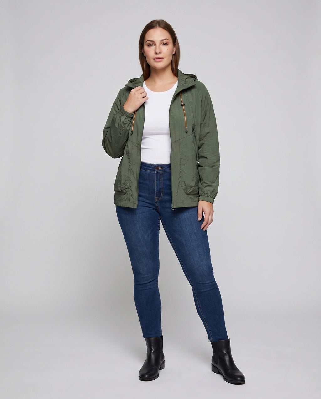 Women's Lightweight Outdoor Jacket with Adjustable Hood - Front View
