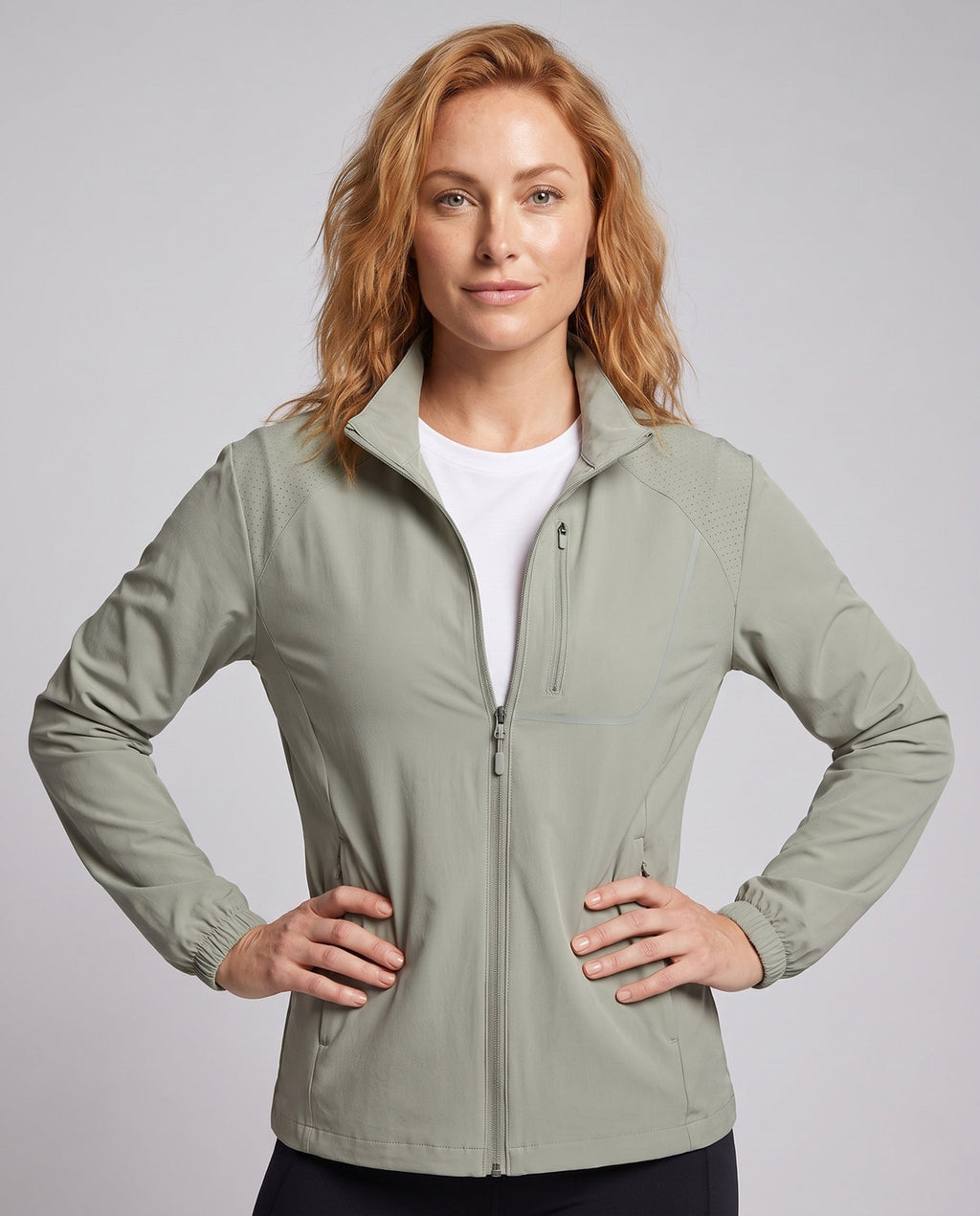 Women's Sporty Training Jacket with Reflective Details - Upper Body View
