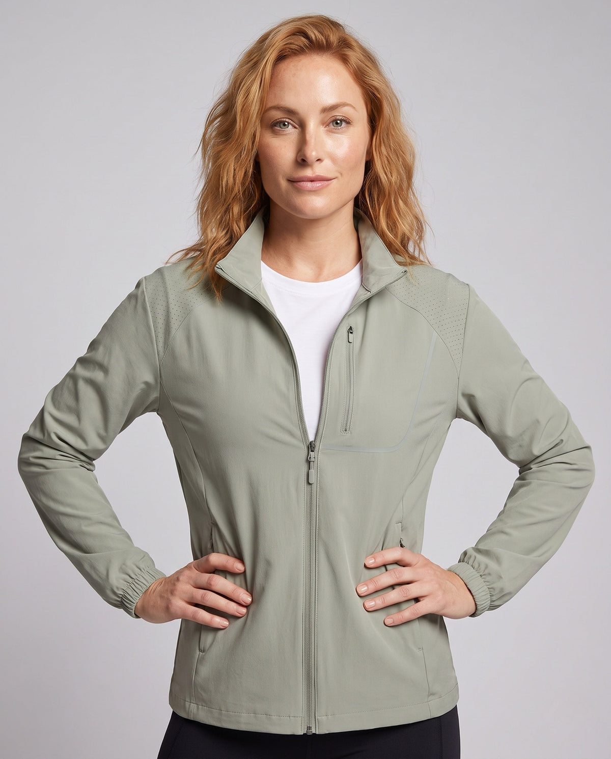 Women's Sporty Training Jacket with Reflective Details - Upper Body View