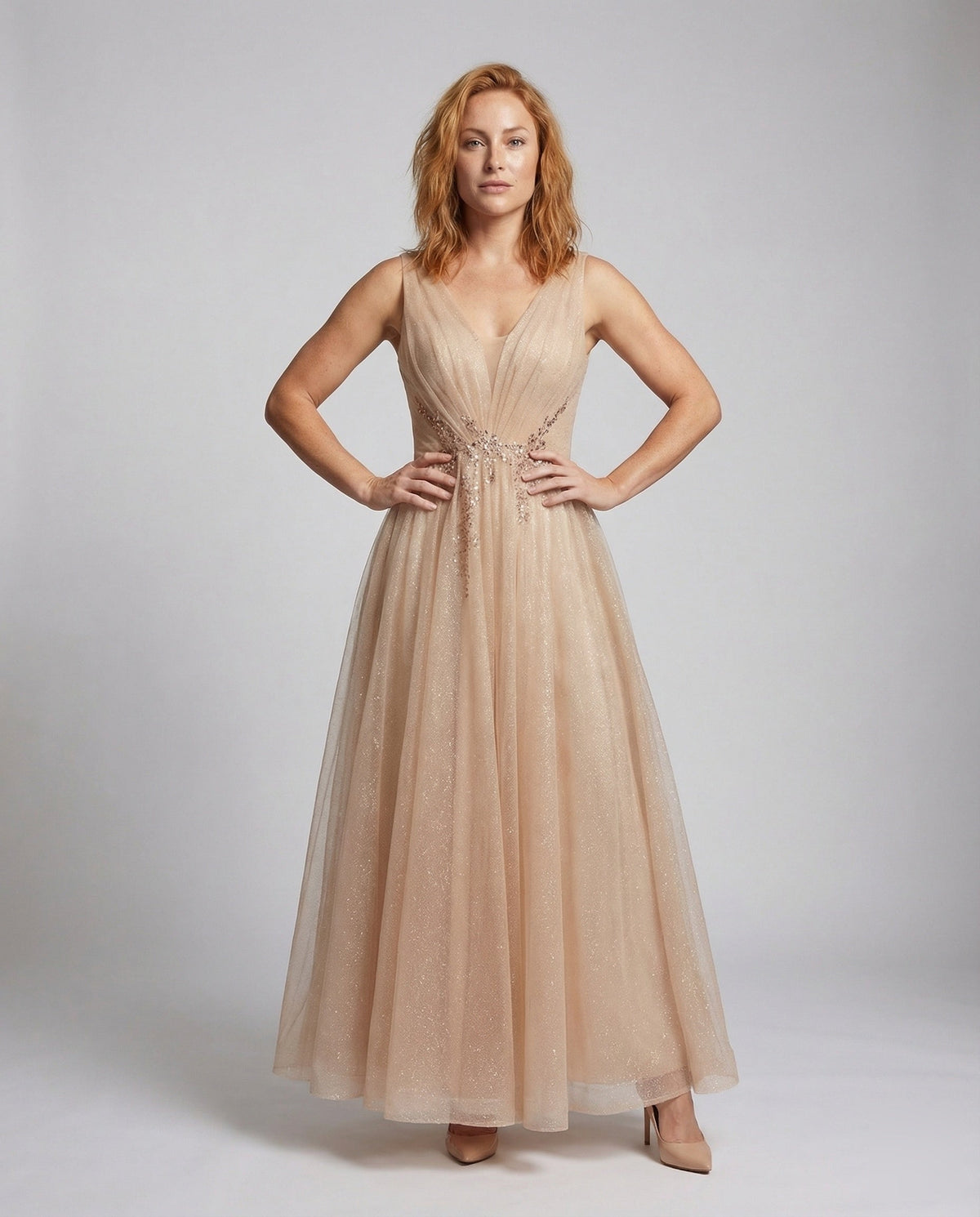 Women's Tulle Evening Dress with Sequins - Front View
