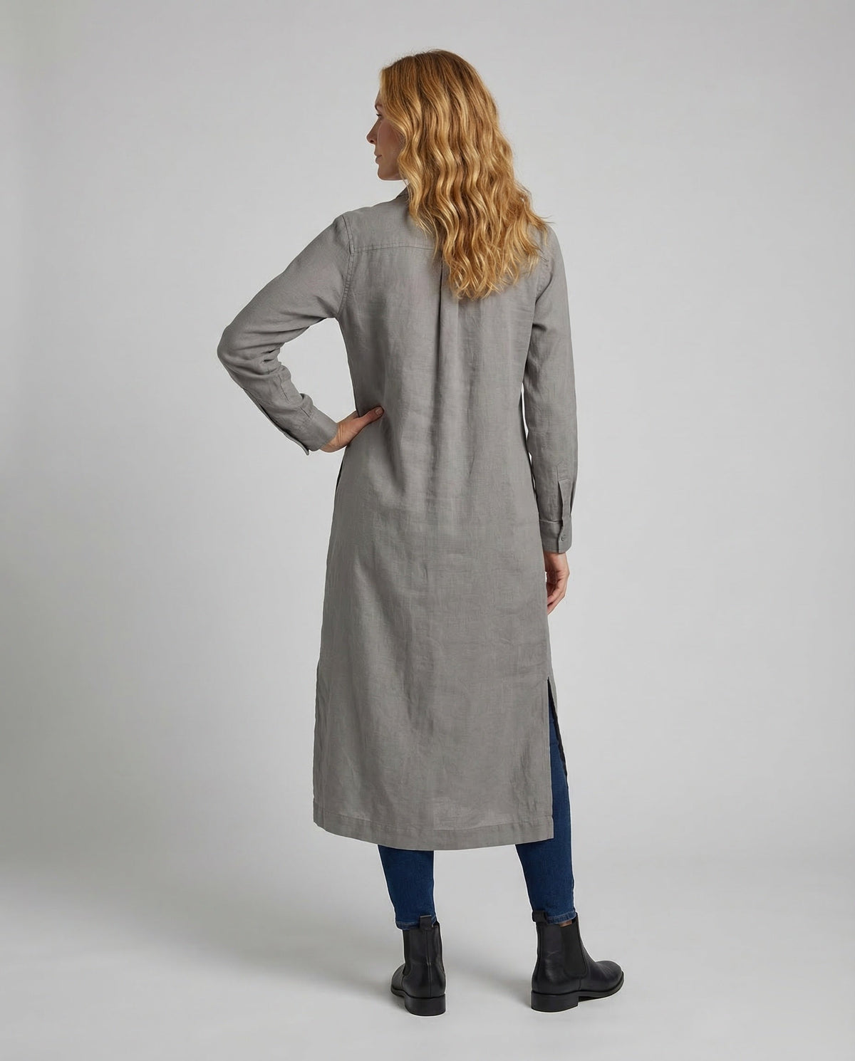 Linen Maxi Dress Women with Button Placket - Back View